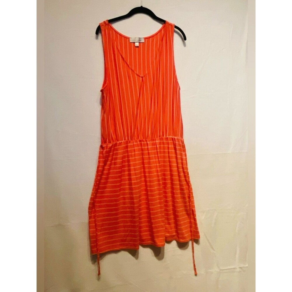 Kelly Renee Nautical Striped  Dress Sz  Large Rayon Spandex Stretch Orange White